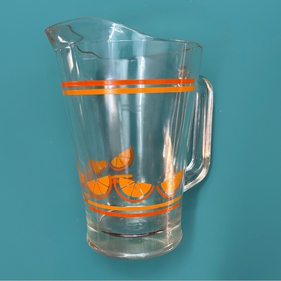 Vintage Clear Glass Pitcher with Orange Slice Design - Picture 2 of 14